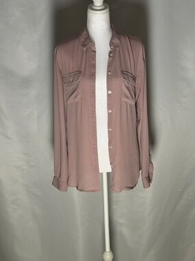 Ann Taylor LOFT Mauve Long-Sleeve Button-Up Blouse